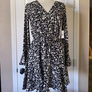 Jodi Kristopher NEW Floral Long Sleeve Flounce Sleeves Ruffled Lined Dress Black